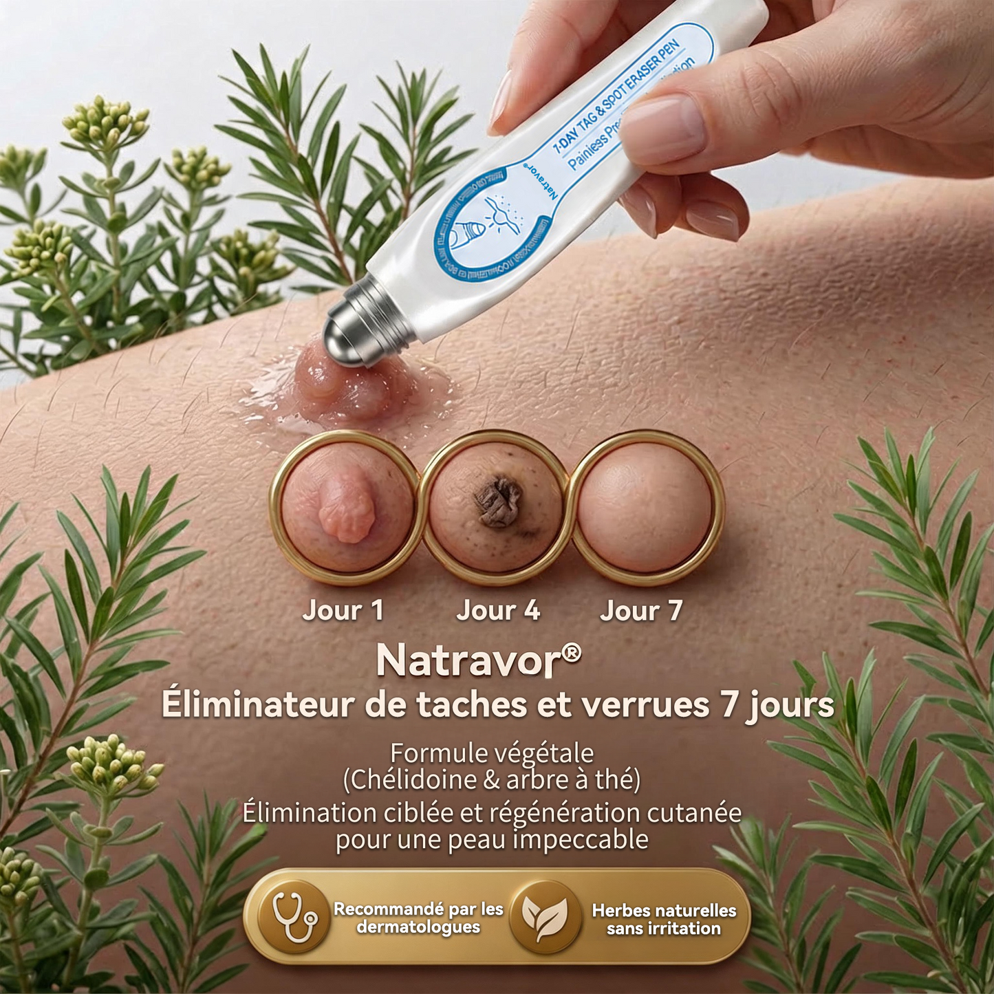 Boutique officielle de la marque  |✏️Natravor® 7 Jours Effaceur de taches et d’excroissances cutanées(Zéro douleur, zéro cicatrice – Roller)
